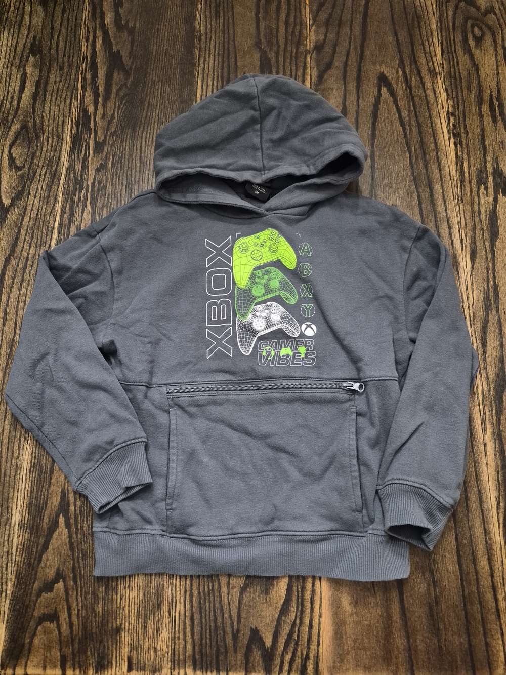 Kids Xbox Graphic Hoodie - Gray with Neon Green Accent